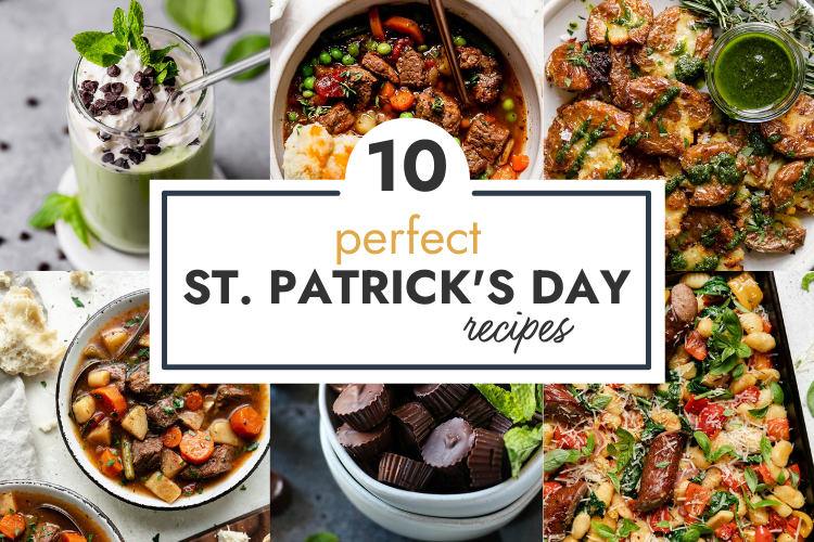 A collage of healthy recipes for a St. Patrick's Day round-up.