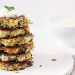 Zucchini Kohlrabi Spring Onion Fritters with Herb Yogurt Sauce | @karalydon