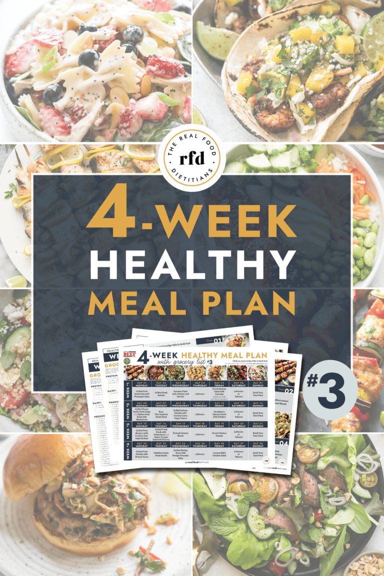 Collage of healthy recipes for a 4-week healthy meal plan, text overlay